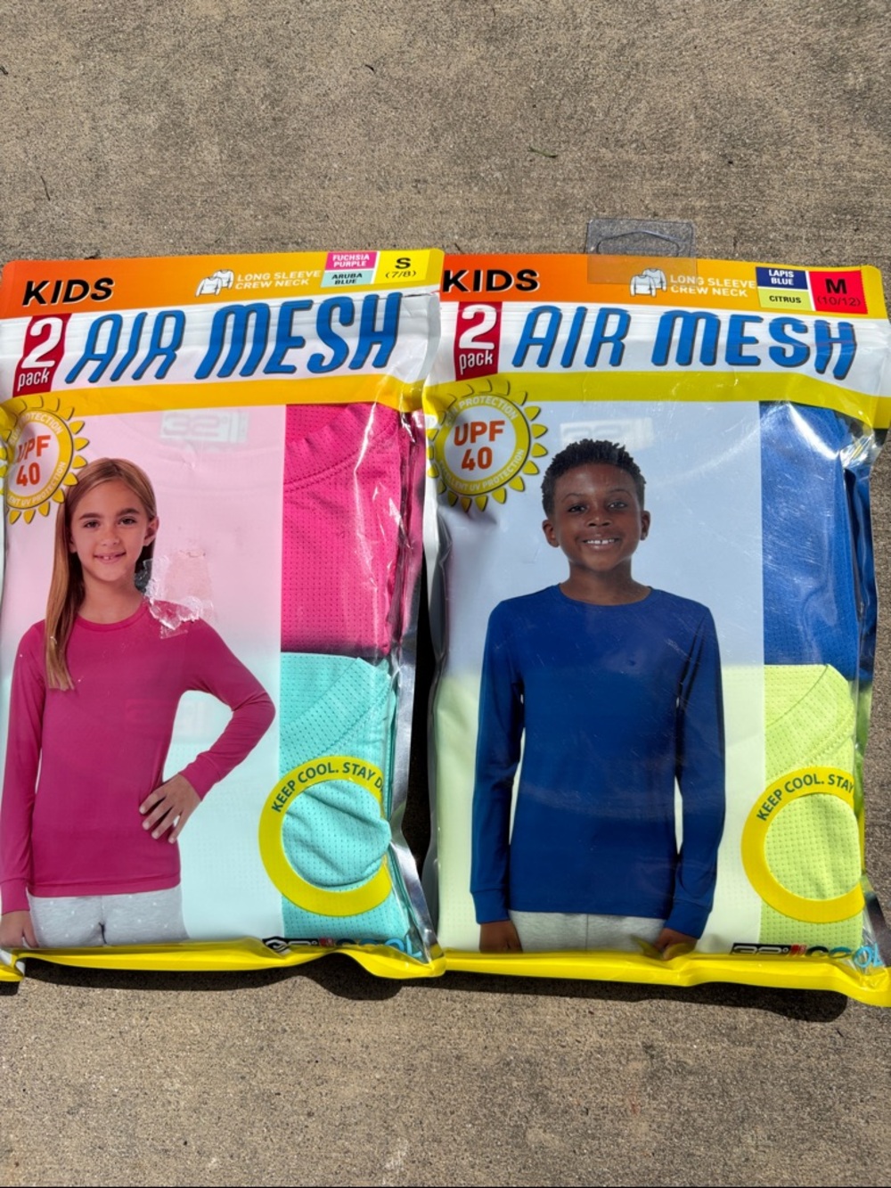 Kids Long Sleeve Air Mesh Top (2-Pack) NWT pink/blue OR blue/citrus Youth S-XL